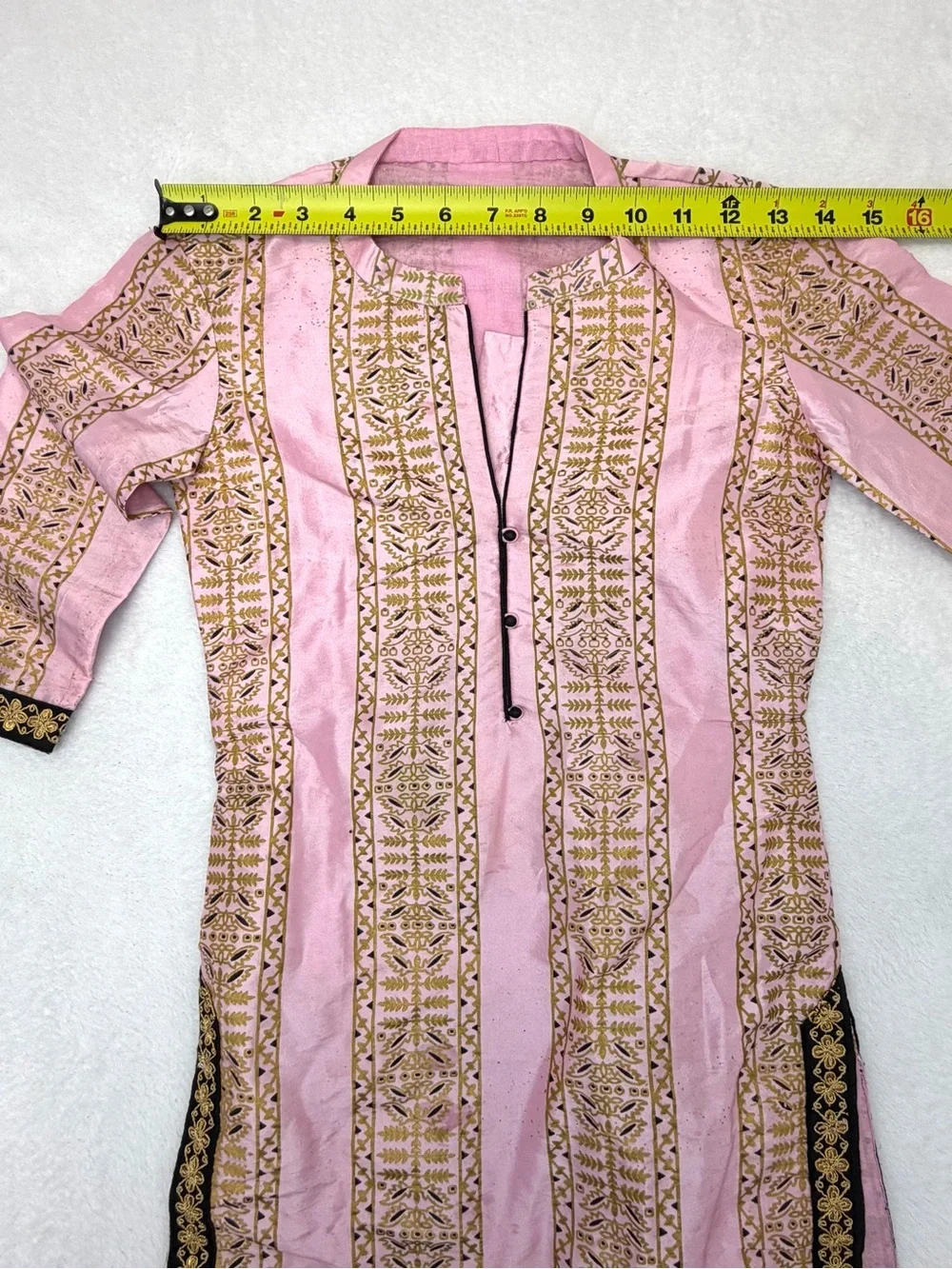 Vintage Pink Kurti Tunic Top Girl Gold Printed Indian Pakistani Kurta Size 8-10